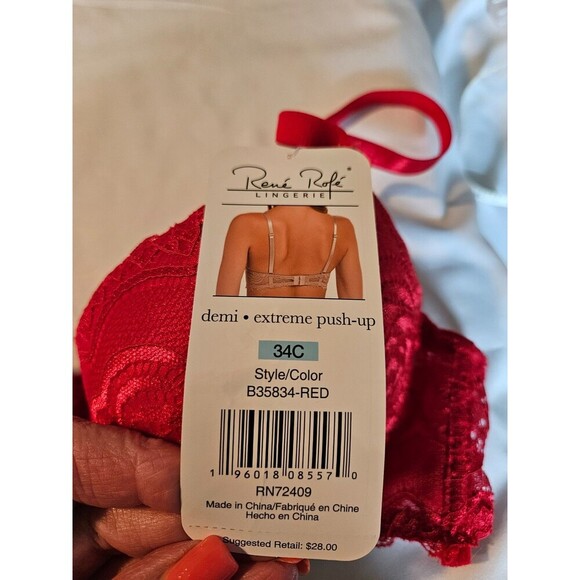 Rene Rofe Extreme Push Up Bra Sz 34C Red Adjustable Removable Straps Underwire - Picture 4 of 6